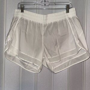 ATHLETA WOMENS LARGE WHITE MESH RACER RUN 4” SHORTS